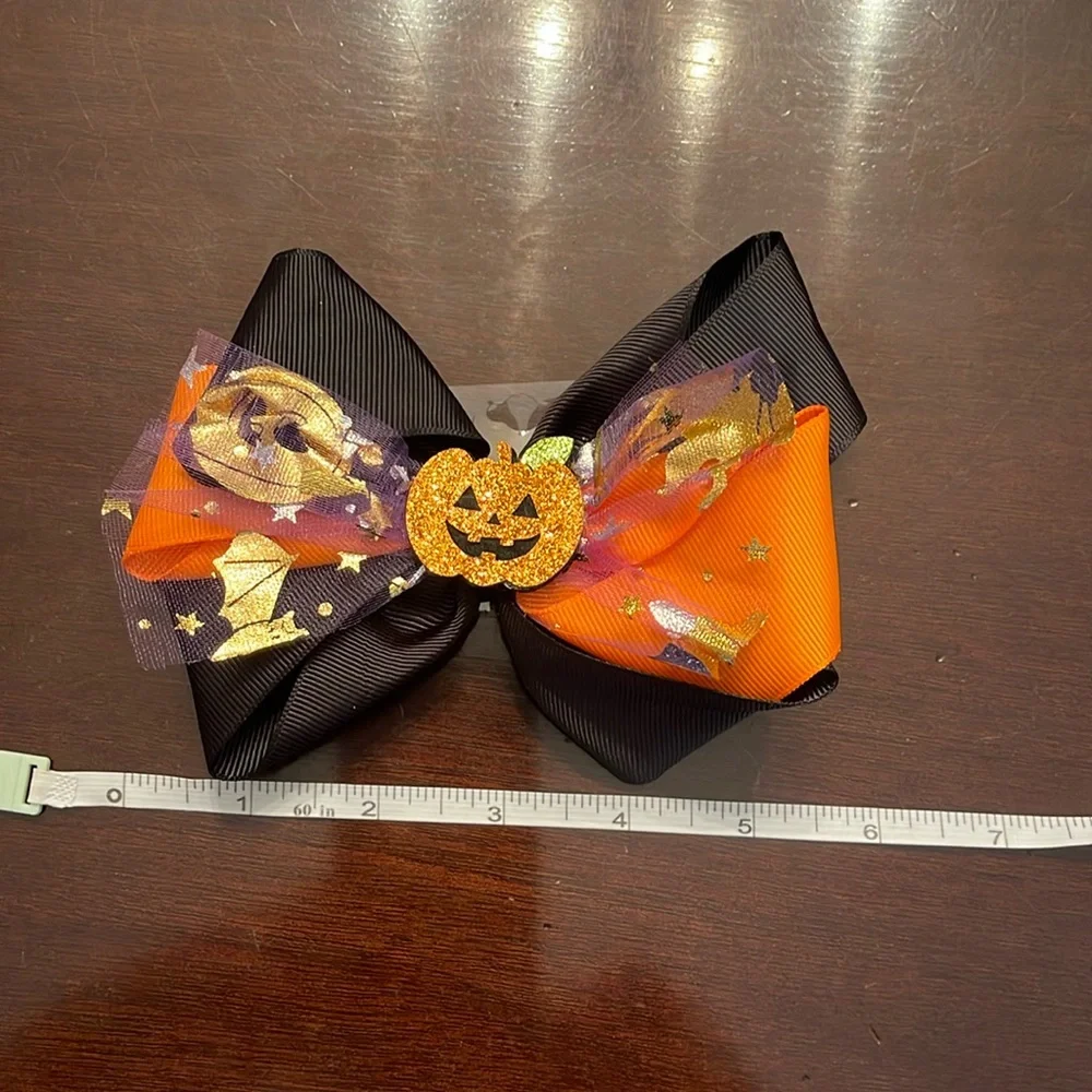Black and Orange pumpkin Hair Bow Halloween glitter tulle nwt